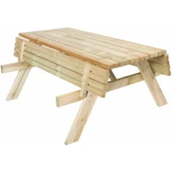Table Pique-nique Bancs Pliables 200 Bois Traité Gardiun 198x154x74 Cm 42 Mm 6-8 Personnes