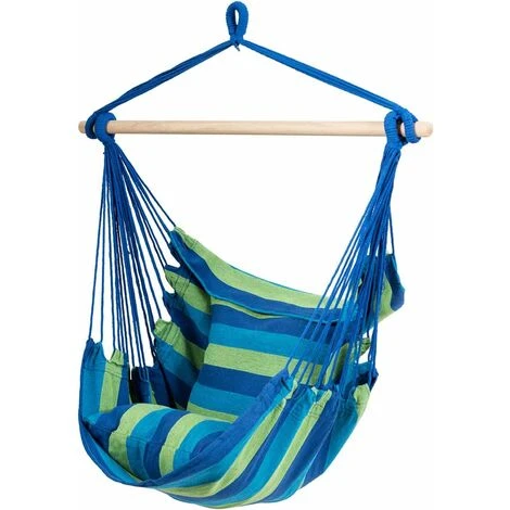 RELAX4LIFE Chaise Hamac Pivotant à La Corde Avec 2 Coussins Pour Intérieur Et Extérieur,Fauteuil Suspendu Charge Max 160KG Pour Jardin Chambre Patio，120X99CM (Bleu)