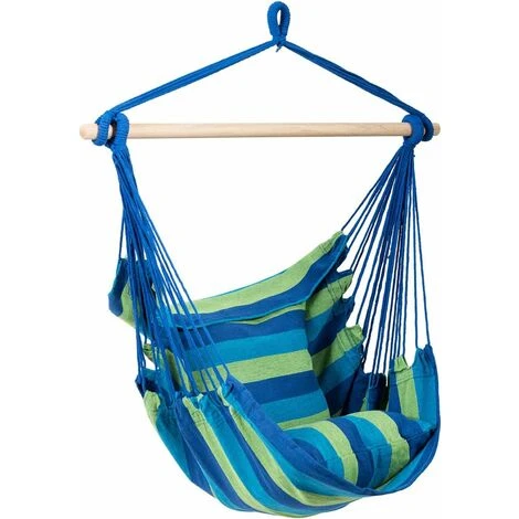 RELAX4LIFE Chaise Hamac Pivotant à La Corde Avec 2 Coussins Pour Intérieur Et Extérieur,Fauteuil Suspendu Charge Max 160KG Pour Jardin Chambre Patio,120X99CM (Bleu) – Image 3