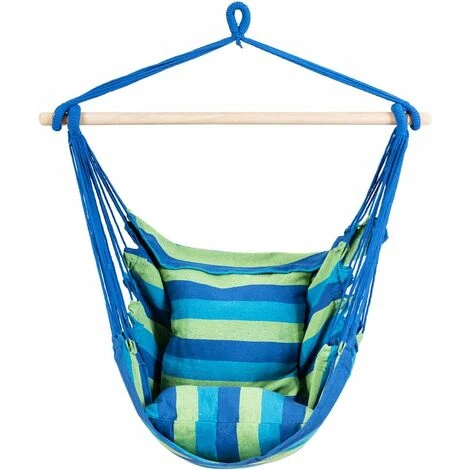 RELAX4LIFE Chaise Hamac Pivotant à La Corde Avec 2 Coussins Pour Intérieur Et Extérieur,Fauteuil Suspendu Charge Max 160KG Pour Jardin Chambre Patio,120X99CM (Bleu) – Image 4