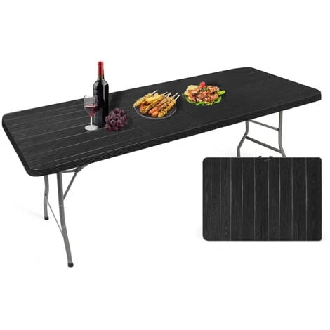 BOLLI Table Pliante Rectangulaire En Aspect Rotin - Table De Jardin 8 Personnes L181 X L75.5 X H73cm - Table Camping Exterieur Pour Jardin Terrasse Et Balcon