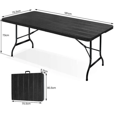 BOLLI Table Pliante Rectangulaire En Aspect Rotin - Table De Jardin 8 Personnes L181 X L75.5 X H73cm - Table Camping Exterieur Pour Jardin Terrasse Et Balcon – Image 2