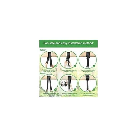 2 Kit Fixation Hamac-300CM Charge Max 1000KG, Ultra Résistant Sangle Hamac Avec 2 Crochets Mousquetons, Tapis De Protection D’Arbre Sangle Balancoire Arbre, Attache Fixation Balancoire – Image 4