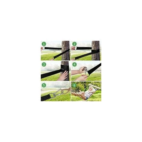 2 Kit Fixation Hamac-300CM Charge Max 1000KG, Ultra Résistant Sangle Hamac Avec 2 Crochets Mousquetons, Tapis De Protection D’Arbre Sangle Balancoire Arbre, Attache Fixation Balancoire – Image 5