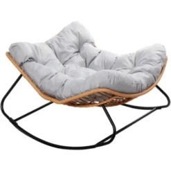 Fauteuil à Bascule En Résine Tressée Coussin Gris CANGGU