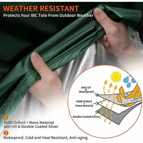 Bache Pour Cuve 1000L IBC, 2 Pièces 420D Réservoir D'eau Couvercle, Anti-UV Anti-poussière Couverture Container Réservoir IBC,Bache De Protection Cuve IBC Avec Fermeture éclair(116 X 100 X 120 Cm) – Image 5