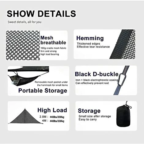 Hamac Triangulaire Hamac Portable Multi-Personnes Hamac AéRien De Camping En Plein Air 3 Points Conception Pour 2-3 Personnes Pour Voyage Jardin Jardin Camping,Noir,400 400 400cm – Image 4