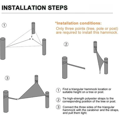 Hamac Triangulaire Hamac Portable Multi-Personnes Hamac AéRien De Camping En Plein Air 3 Points Conception Pour 2-3 Personnes Pour Voyage Jardin Jardin Camping,Noir,400 400 400cm – Image 5
