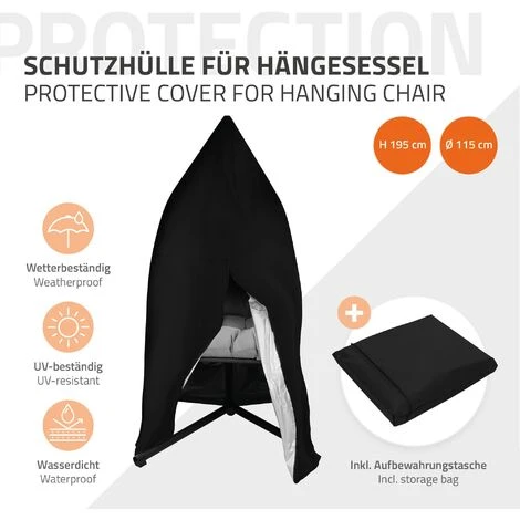 Chaise Suspendue Fauteuil œuf Intérieur/extérieur Coussins Noir Et Housse Noir – Image 3