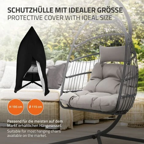 Chaise Suspendue Fauteuil œuf Intérieur/extérieur Coussins Noir Et Housse Noir – Image 5