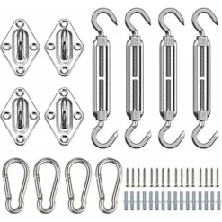 Kit De Fixation Pour Voile D'Ombrage, 44 Pcs Inoxydable Kit De Montage Fixations D'ombrage De Voile, Kit Accessoires De Fixation De Matériel Pour Auvents Carrés Rectangle Et Triangulaires