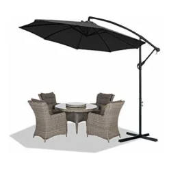 Parasols En Aluminium Parasol De Jardin Avec Protection Solaire Parasols En Porte-à-faux Réglables En Hauteur Avec Manivelle UV40+ (Ø300 Cm, Gris Foncé) NAIZY