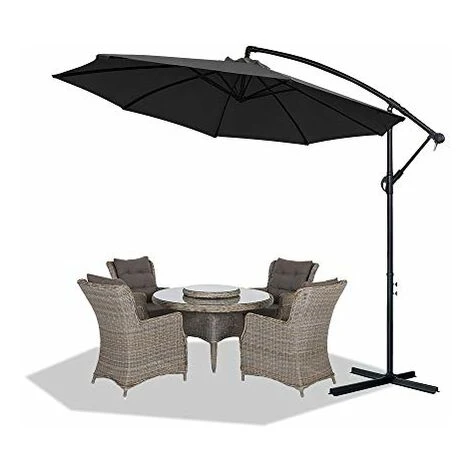 Parasols En Aluminium Parasol De Jardin Avec Protection Solaire Parasols En Porte-à-faux Réglables En Hauteur Avec Manivelle UV40+ (Ø300 Cm, Gris Foncé) NAIZY