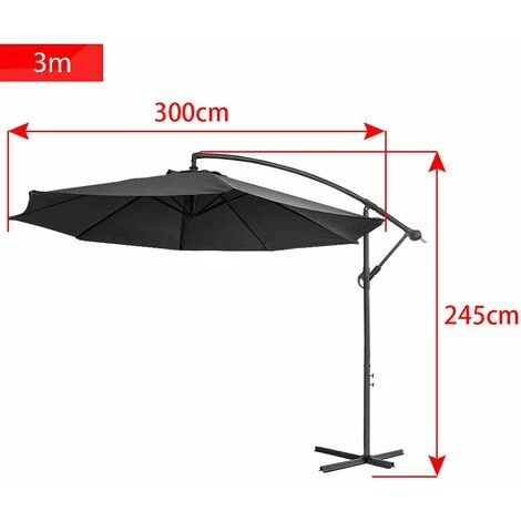 Parasols En Aluminium Parasol De Jardin Avec Protection Solaire Parasols En Porte-à-faux Réglables En Hauteur Avec Manivelle UV40+ (Ø300 Cm, Gris Foncé) NAIZY – Image 2