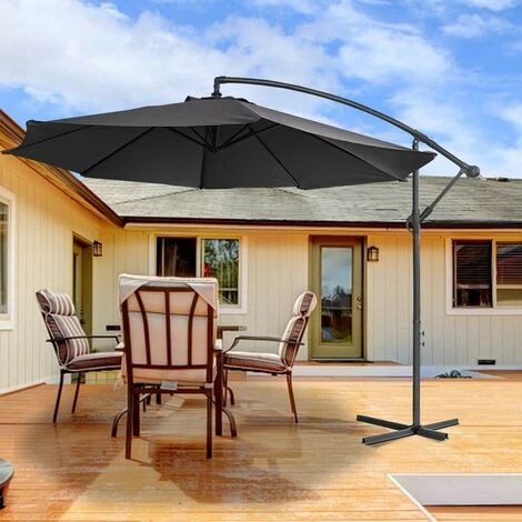 Parasols En Aluminium Parasol De Jardin Avec Protection Solaire Parasols En Porte-à-faux Réglables En Hauteur Avec Manivelle UV40+ (Ø300 Cm, Gris Foncé) NAIZY – Image 4