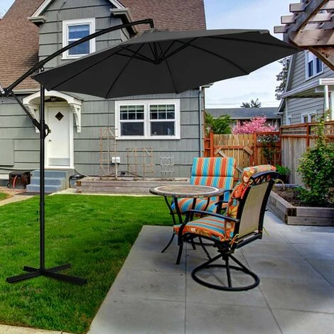 Parasols En Aluminium Parasol De Jardin Avec Protection Solaire Parasols En Porte-à-faux Réglables En Hauteur Avec Manivelle UV40+ (Ø300 Cm, Gris Foncé) NAIZY – Image 5