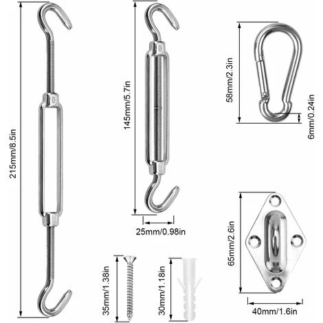 Kit De Fixation Voile D'ombrage Triangulaire Acier Inoxydable 304 Kit Accessoires De Fixation Pour Toile D'ombrage, Kit De Montage Pour Voile Solaire D'ombrage – Image 2