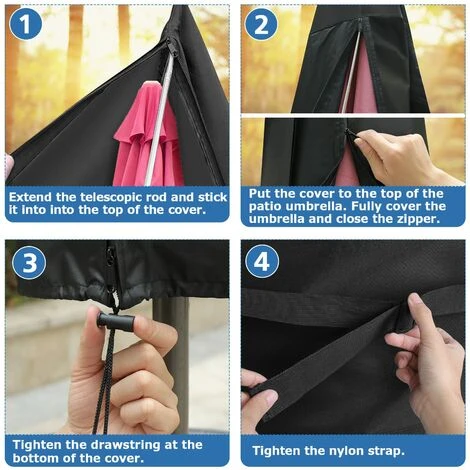 Housse De Protection De Parasol, 280 X 30 X 81/46 Cm Imperméable Résistant Avec Fermeture Éclair Pour Parasol De 2 à 4 M Résistante Et Durable Pour Parasol Déporté – Image 3
