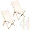 COSTWAY Chaise De Jardin Extérieur Lot De 2 Style Papillon, Chaise Pliante Camping Portable Bambou Avec Sac, Chaise Extérieur Intérieur Pour Pique-Nique Pêche Salon, Charge 150 KG, Beige